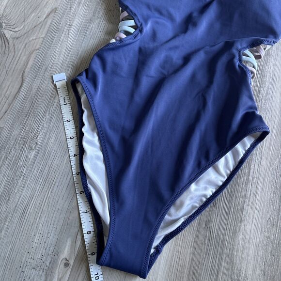 Victoria’s Secret Pink Blue One Piece Swimsuit With String Cutouts Size XS - Picture 9 of 11